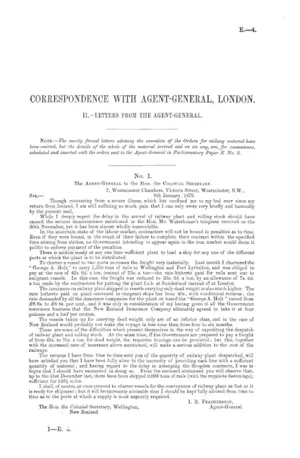 CORRESPONDENCE WITH AGENT-GENERAL, LONDON. II.-LETTERS FROM THE AGENT-GENERAL.