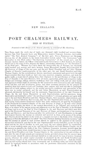 PORT CHALMERS RAILWAY. DEED OF PUCHASE.
