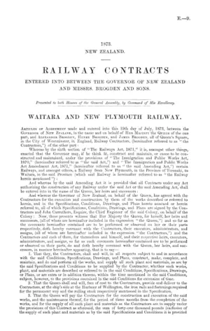 RAILWAY CONTRACTS ENTERED INTO BETWEEN THE GOVERNOR OF NEW ZEALAND AND MESSRS. BROGDEN AND SONS.