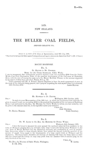 THE BULLER COAL FIELDS, (REPORTS RELATIVE TO).