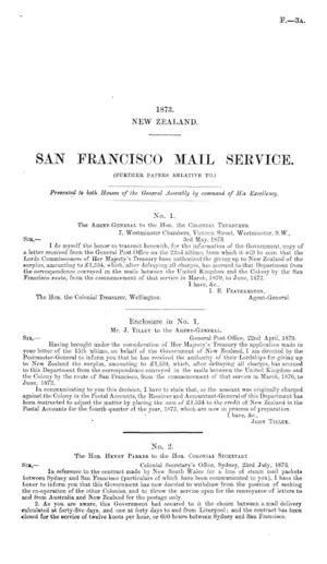 SAN FRANCISCO MAIL SERVICE. (FURTHER PAPERS RELATIVE TO.)