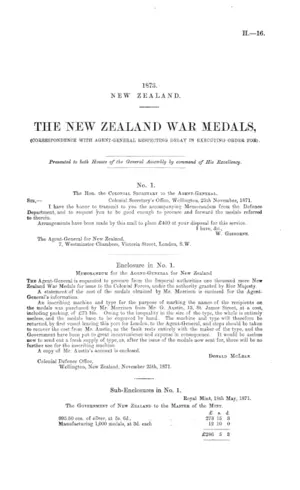 THE NEW ZEALAND WAR MEDALS, (CORRESPONDENCE WITH AGENT-GENERAL RESPECTING DELAY IN EXECUTING ORDER FOR).
