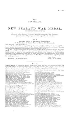 NEW ZEALAND WAR MEDAL. (FURTHER PAPERS RELATIVE TO.)