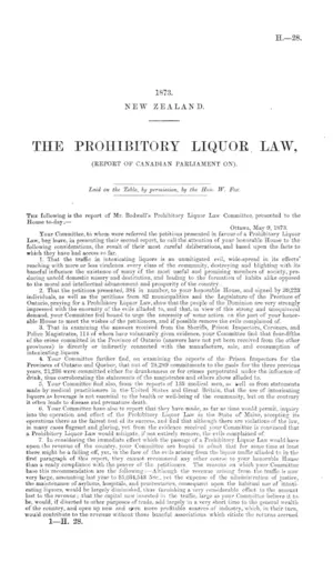THE PROHIBITORY LIQUOR LAW, (REPORT OF CANADIAN PARLIAMENT ON).