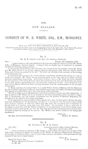 CONDUCT OF W. B. WHITE, ESQ., R.M., MONGONUI.