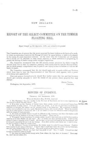 REPORT OF THE SELECT COMMITTEE ON THE TIMBER FLOATING BILL.