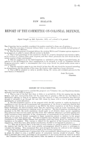 REPORT OF THE COMMITTEE ON COLONIAL DEFENCE.