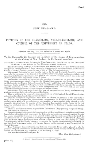 PETITION OF THE CHANCELLOR, VICE-CHANCELLOR, AND COUNCIL OF THE UNIVERSITY OF OTAGO.