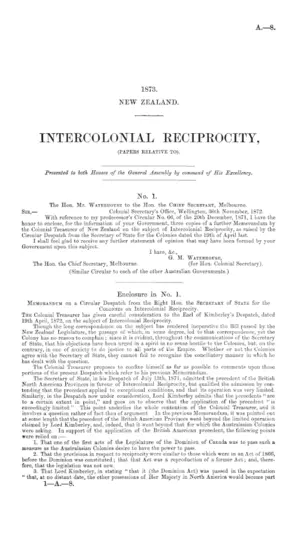 INTERCOLONIAL RECIPROCITY, (PAPERS RELATIVE TO).