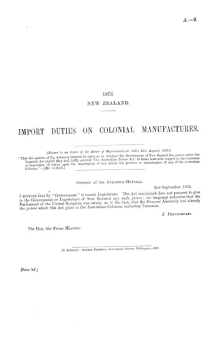 IMPORT DUTIES ON COLONIAL MANUFACTURES.