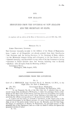 DESPATCHES FROM THE GOVERNOR OF NEW ZEALAND AND THE SECRETARY OF STATE.