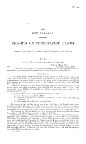 REPORTS ON CONFISCATED LANDS.