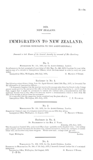 IMMIGRATION TO NEW ZEALAND. (FURTHER MEMORANDA TO THE AGENT-GENERAL.)