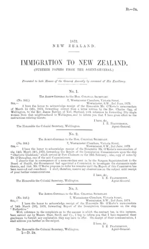 IMMIGRATION TO NEW ZEALAND. (FURTHER PAPERS FROM THE AGENT-GENERAL.)