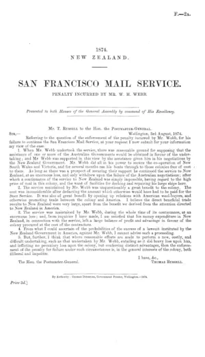 SAN FRANCISCO MAIL SERVICE. PENALTY INCURRED BY MR. W. H. WEBB.
