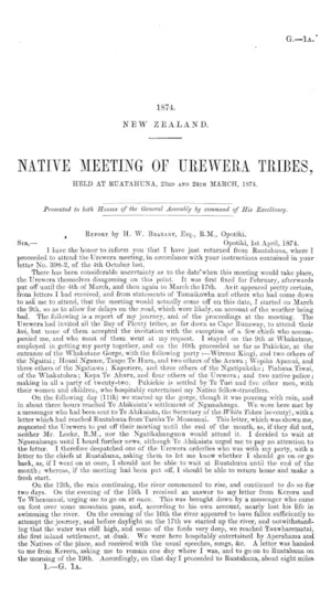 NATIVE MEETING OF UREWERA TRIBES, HELD AT RUATAHUNA, 23RD AND 24TH MARCH, 1874.