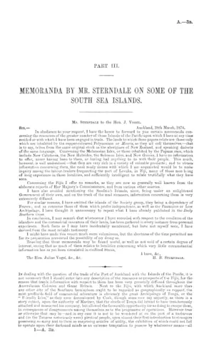 MEMORANDA BY MR. STERNDALE ON SOME OF THE SOUTH SEA ISLANDS.