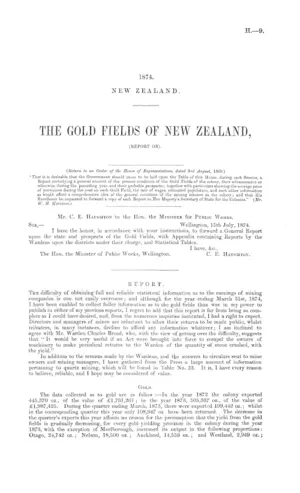 THE GOLD FIELDS OF NEW ZEALAND, (REPORT ON).