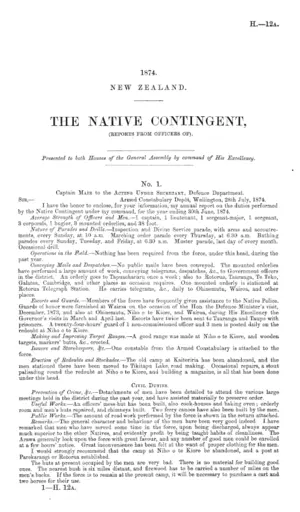 THE NATIVE CONTINGENT, (REPORTS FROM OFFICERS OF).