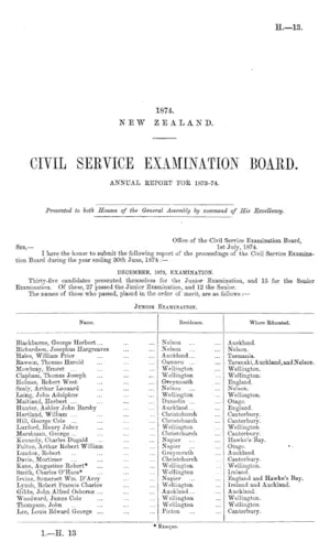 CIVIL SERVICE EXAMINATION BOARD. ANNUAL REPORT FOR 1873-74.