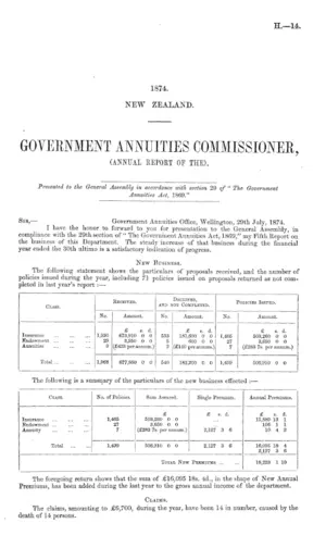 GOVERNMENT ANNUITIES COMMISSIONER, (ANNUAL REPORT OF THE).