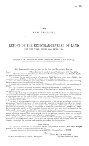 REPORT OF THE REGISTRAR-GENERAL OF LAND FOR THE YEAR ENDED 30TH JUNE, 1874.