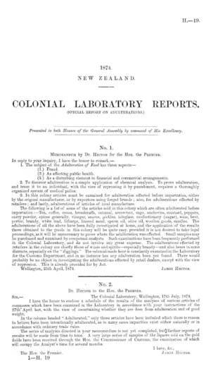 COLONIAL LABORATORY REPORTS. (SPECIAL REPORT ON ADULTERATIONS.)