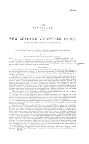NEW ZEALAND VOLUNTEER FORCE, (REPORT BY MAJOR GORDON, OF INSPECTION OF).