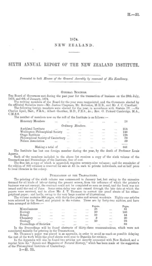 SIXTH ANNUAL REPORT OF THE NEW ZEALAND INSTITUTE.