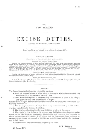 EXCISE DUTIES, (REPORT OF THE SELECT COMMITTEE ON).