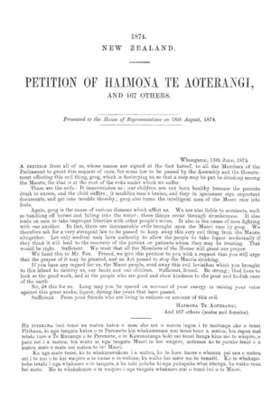 PETITION OF HAIMONA TE AOTERANGI, AND 167 OTHERS.