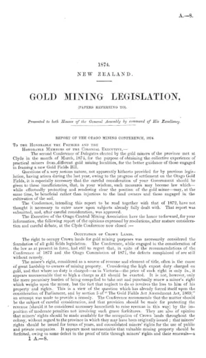 GOLD MINING LEGISLATION, (PAPERS REFERRING TO).