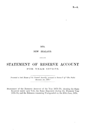 STATEMENT OF RESERVE ACCOUNT FOR YEAR 1872-73.