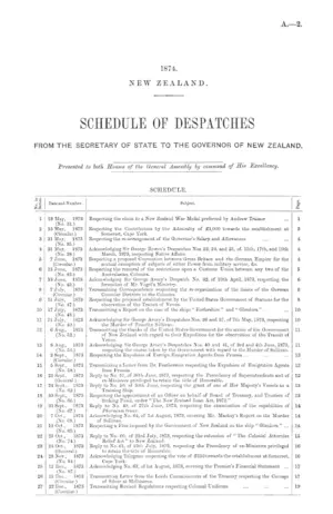 SCHEDULE OF DESPATCHES FROM THE SECRETARY OF STATE TO THE GOVERNOR OF NEW ZEALAND.