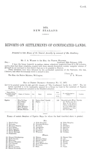 REPORTS ON SETTLEMENTS OF CONFISCATED LANDS.