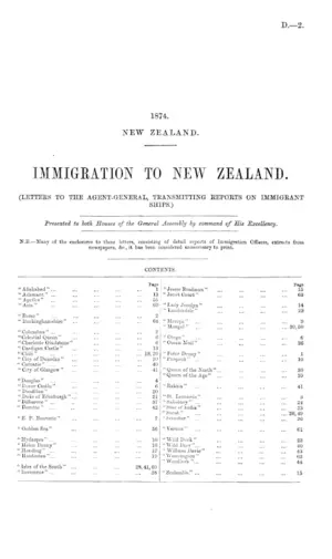 IMMIGRATION TO NEW ZEALAND. (LETTERS TO THE AGENT-GENERAL, TRANSMITTING REPORTS ON IMMIGRANT SHIPS.)