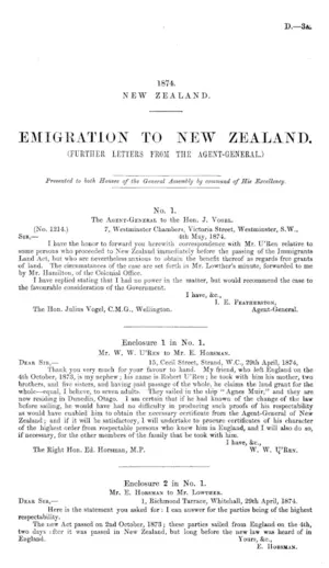 EMIGRATION TO NEW ZEALAND. (FURTHER LETTERS FROM THE AGENT-GENERAL.)