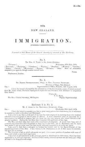 IMMIGRATION. (FURTHER CORRESPONDENCE.)