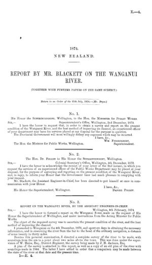 REPORT BY MR. BLACKETT ON THE WANGANUI RIVER. (TOGETHER WITH FURTHER PAPERS ON THE SAME SUBJECT.)