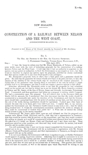 CONSTRUCTION OF A RAILWAY BETWEEN NELSON AND THE WEST COAST, (CORRESPONDENCE RELATING TO).