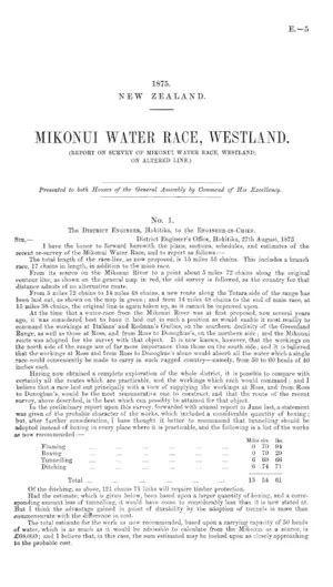 MIKONUI WATER RACE, WESTLAND. (REPORT ON SURVEY OF MIKONUI WATER RACE, WESTLAND, ON ALTERED LINE.)