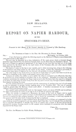 REPORT ON NAPIER HARBOUR, BY THE ENGINEER-IN-CHIEF.