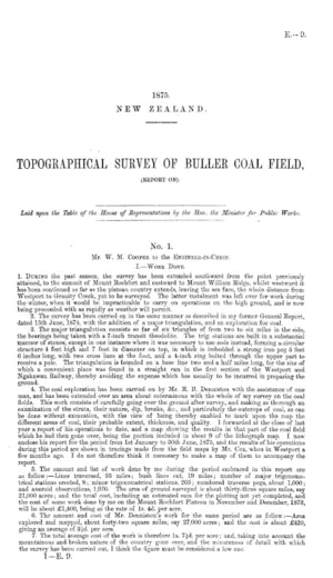 TOPOGRAPHICAL SURVEY OF BULLER COAL FIELD, (REPORT ON).