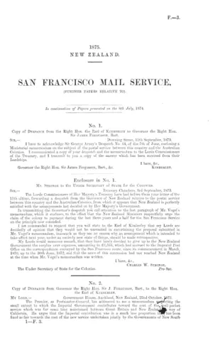 SAN FRANCISCO MAIL SERVICE, (FURTHER PAPERS RELATIVE TO).