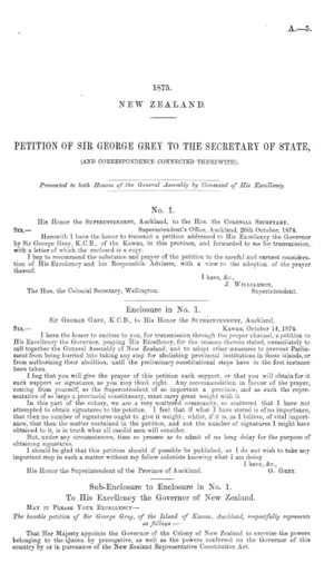 PETITION OF SIR GEORGE GREY TO THE SECRETARY OF STATE, (AND CORRESPONDENCE CONNECTED THEREWITH).
