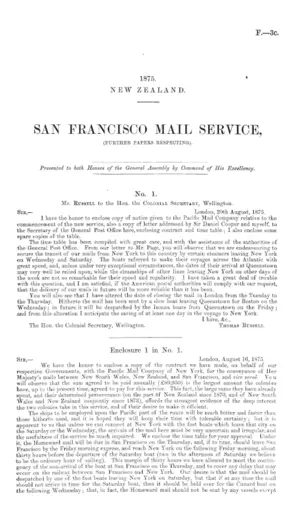 SAN FRANCISCO MAIL SERVICE, (FURTHER PAPERS RESPECTING).