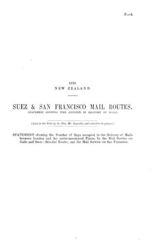SUEZ & SAN FRANCISCO MAIL ROUTES. (STATEMENT SHOWING TIME OCCUPIED IN DELIVERY OF MAILS.)
