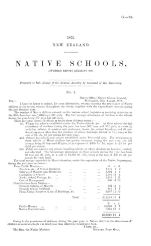 NATIVE SCHOOLS, (FURTHER REPORT RELATING TO).