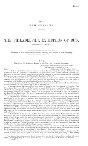 THE PHILADELPHIA EXHIBITION OF 1876, (PAPERS RELATING TO).