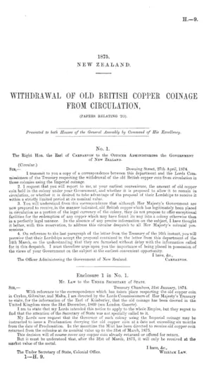 WITHDRAWAL OF OLD BRITISH COPPER COINAGE FROM CIRCULATION, (PAPERS RELATING TO).
